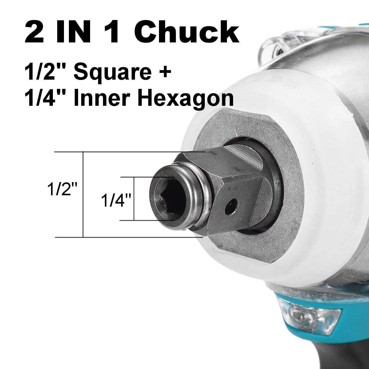 2 in1 18V 588N.m. Li-Ion Brushless Cordless Electric 1/2 Wrench 1/4 Screwdriver Drill
