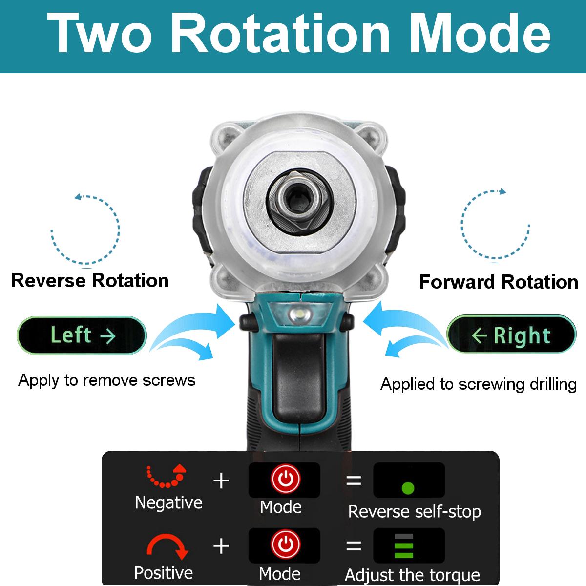 2 in1 18V 588N.m. Li-Ion Brushless Cordless Electric 1/2 Wrench 1/4 Screwdriver Drill