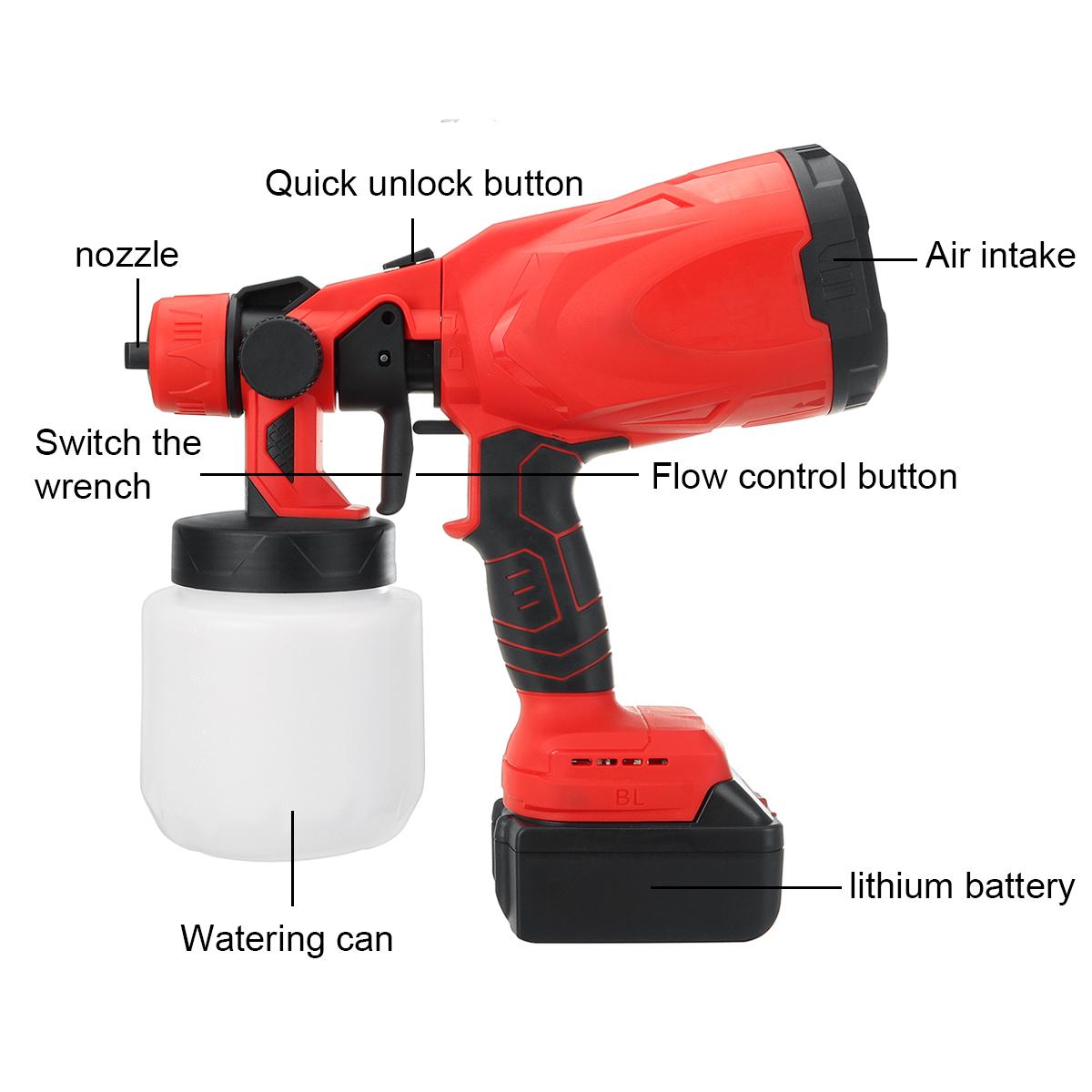 21V 1300mAh Paint Spray Guns Craft Painting Tool Spray Model Airbrush Electric Paint Sprayer W/ 1/2 Battery