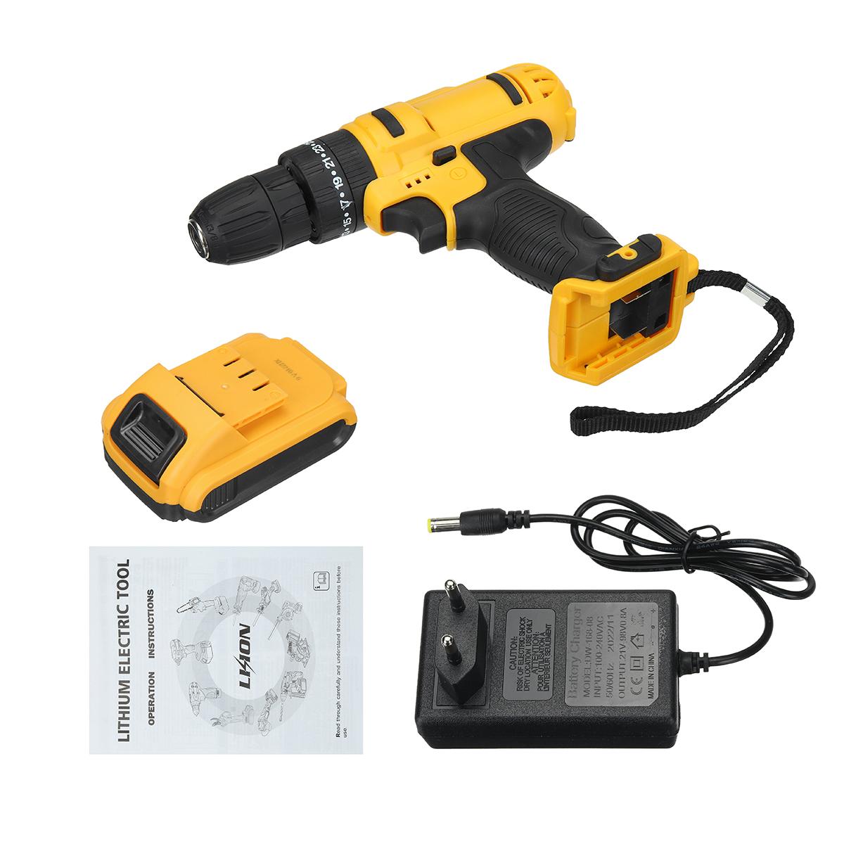 21V Multifunctional Handheld Drill with Digital Display Battery Powerful 1450RPM 180W Rated Power & Rechargeable Lithium-Ion Battery