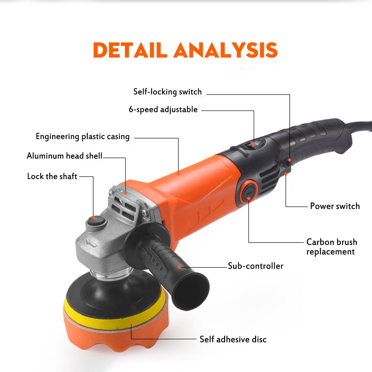 220V 2000W Black + Orange ABS 6000-8800r Electric Polisher For Automobile, Woodworking, Furniture Industry, Hardware, Electronic Components