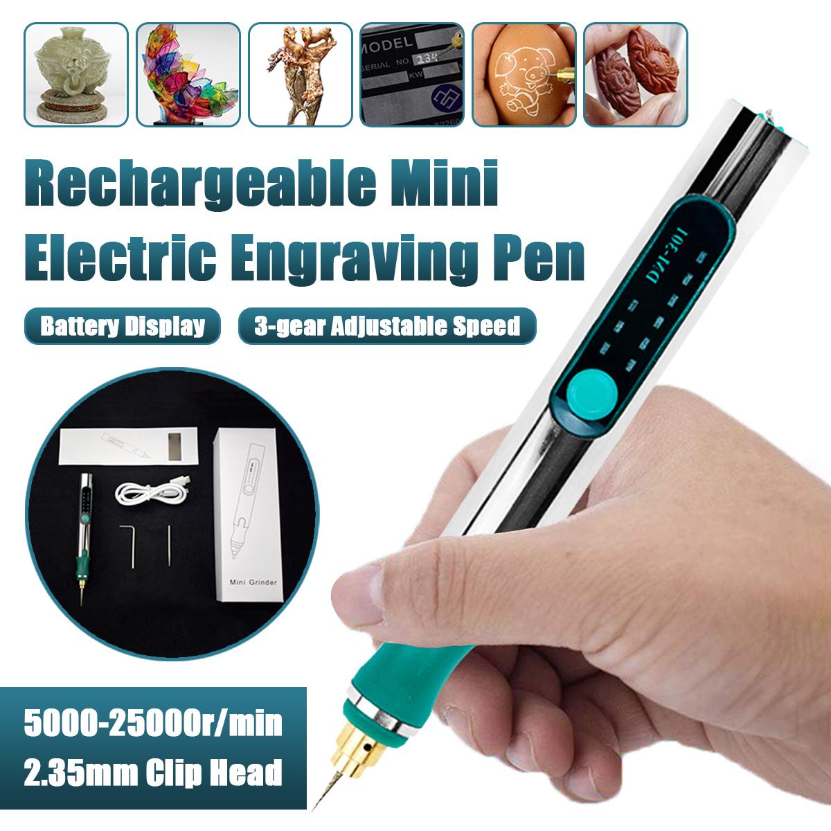 25000RPM Portable Mini Electric Grinder 3 Gears Carving Rotary Pen Drill Engraving Grinding Tool W/ Battery Indicator