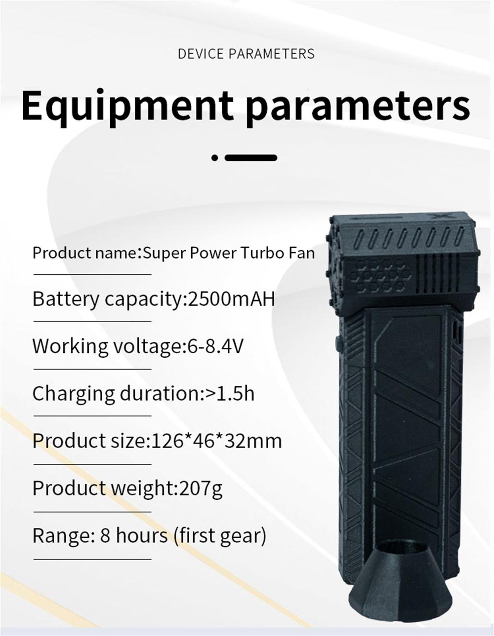 3+1 Speed Settings Super Power Turbo Fan with High Performance N52 Magnet Versatile Compact USB Charging Portable Design 2500mAH Long-Lasting Battery