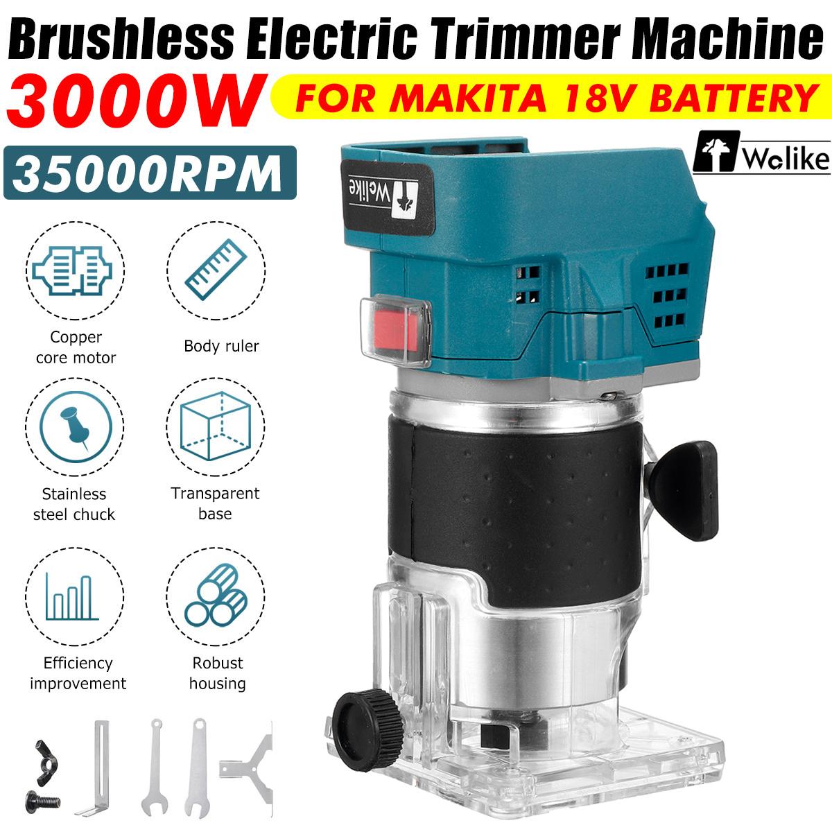 3000W Electric Trimmer Brushless Engraving Slotting Trimming Machine Wood Router Fit For 18V Battery