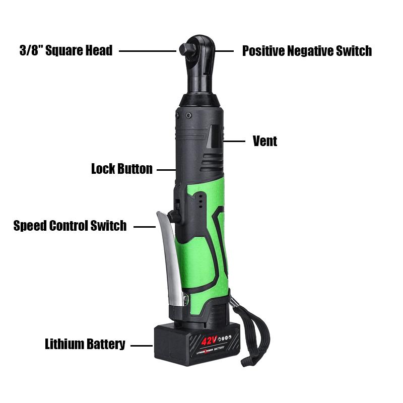 42V 100Nm Cordless Electric Wrench 3/8 Ratchet Wrench Set Angle Drill Screwdriver to Removal Screw Nut Car Repair Tool