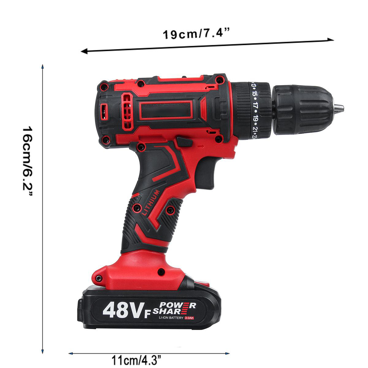 48VF Cordless Electric Impact Drill Rechargeable Drill Screwdriver W/ 1 or 2 Li-ion Battery