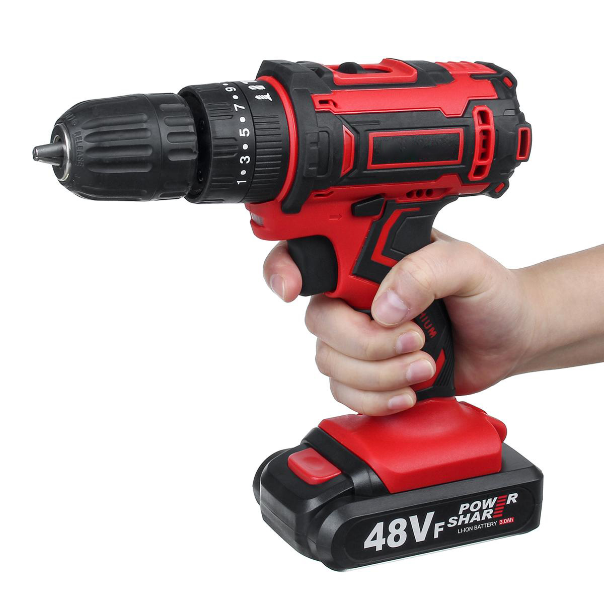 48VF Cordless Electric Impact Drill Rechargeable Drill Screwdriver W/ 1 or 2 Li-ion Battery