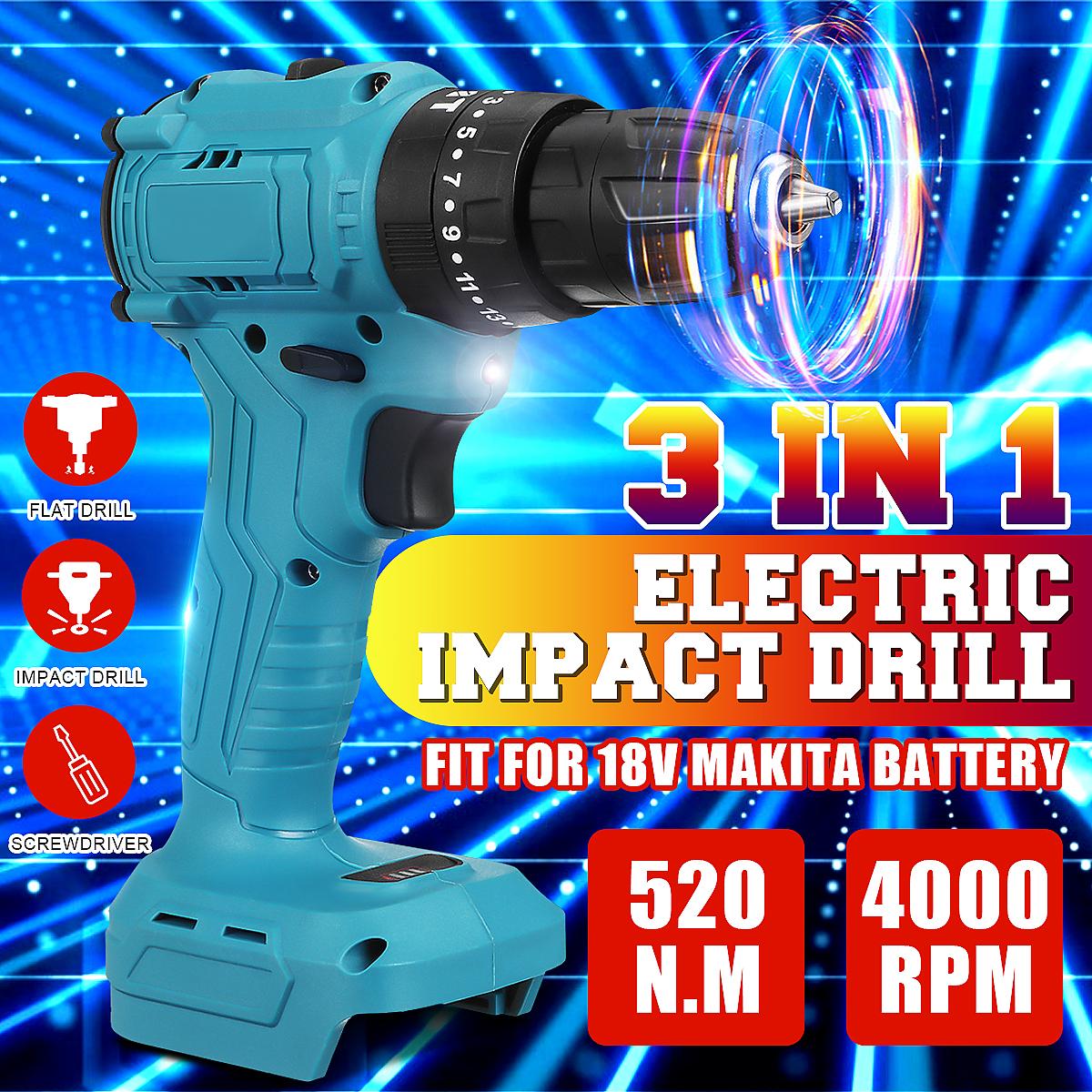 520N.m. Brushless Cordless 3/8'' Electric Impact Drill Driver Replacement for Makita 18V Battery
