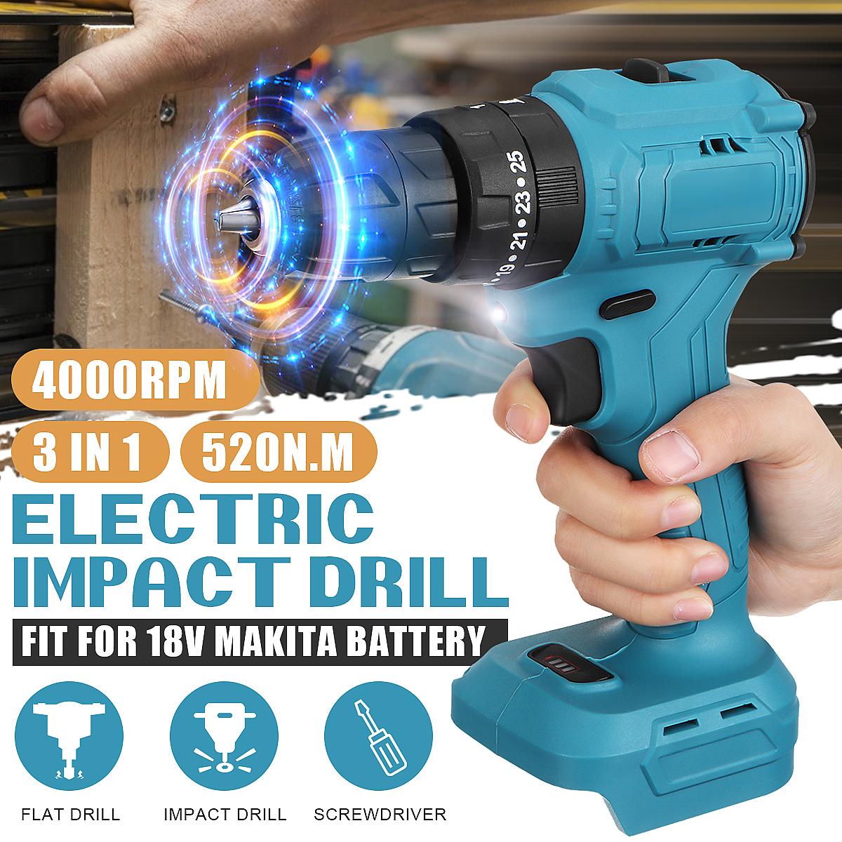 520N.m. Brushless Cordless 3/8'' Electric Impact Drill Driver Replacement for Makita 18V Battery