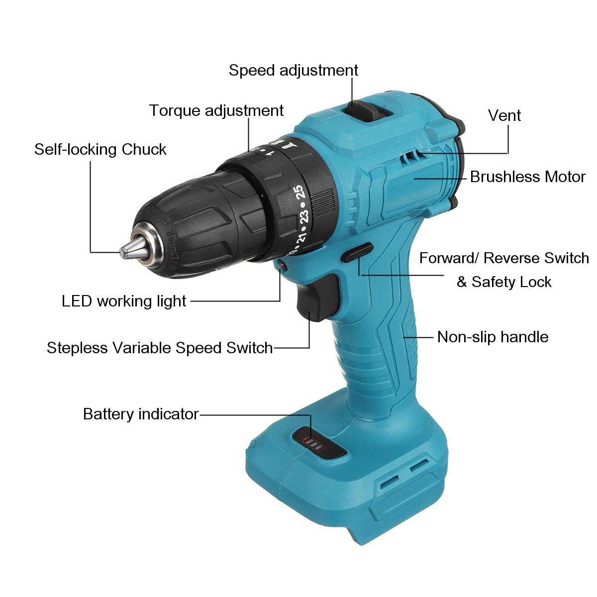 520N.m. Brushless Cordless 3/8'' Electric Impact Drill Driver Replacement for Makita 18V Battery
