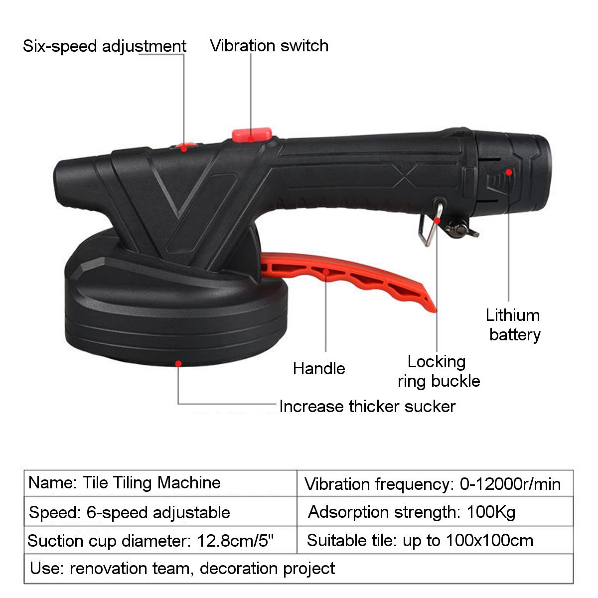 600W 1500mAh Electric Tiling Machine Strong Adsorption 6 Speeds Vibration Tile Tiler W/ 1/2 Battery