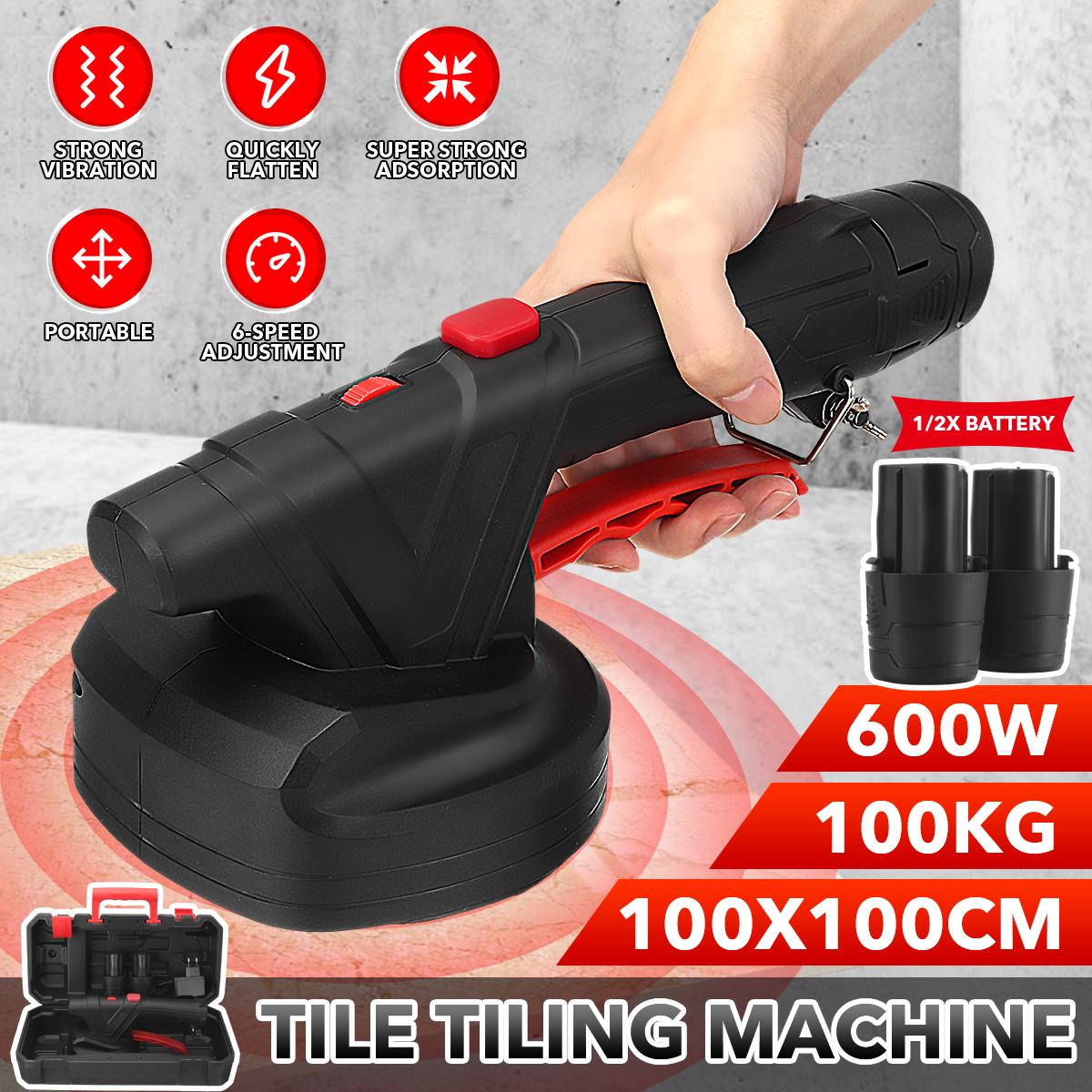 600W 1500mAh Electric Tiling Machine Strong Adsorption 6 Speeds Vibration Tile Tiler W/ 1/2 Battery