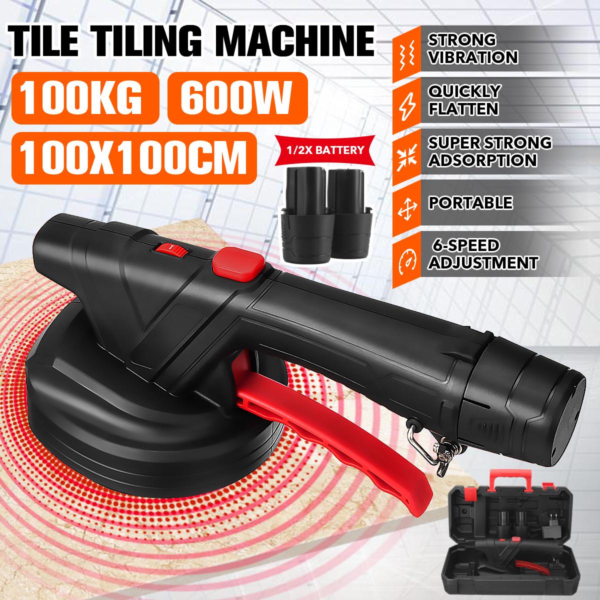 600W 1500mAh Electric Tiling Machine Strong Adsorption 6 Speeds Vibration Tile Tiler W/ 1/2 Battery