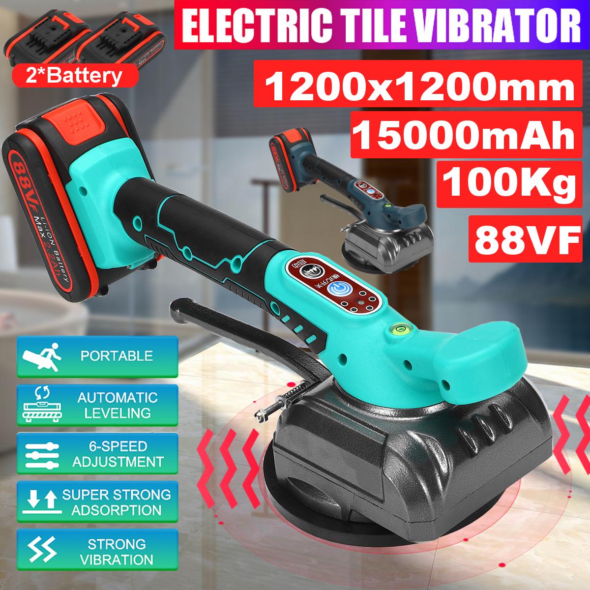 88VF 6 Speed Tile Tiling Machine Vibrator Suction LED Light For 120x120cm Ceramic Floor W/ 2pcs Battery