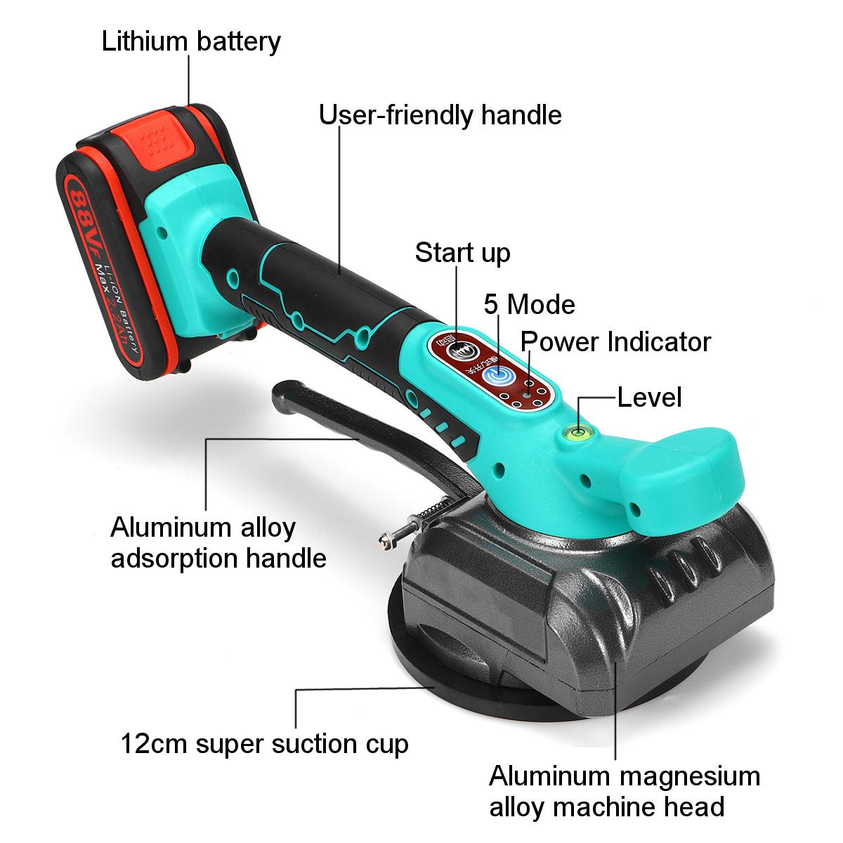 88VF 6 Speed Tile Tiling Machine Vibrator Suction LED Light For 120x120cm Ceramic Floor W/ 2pcs Battery