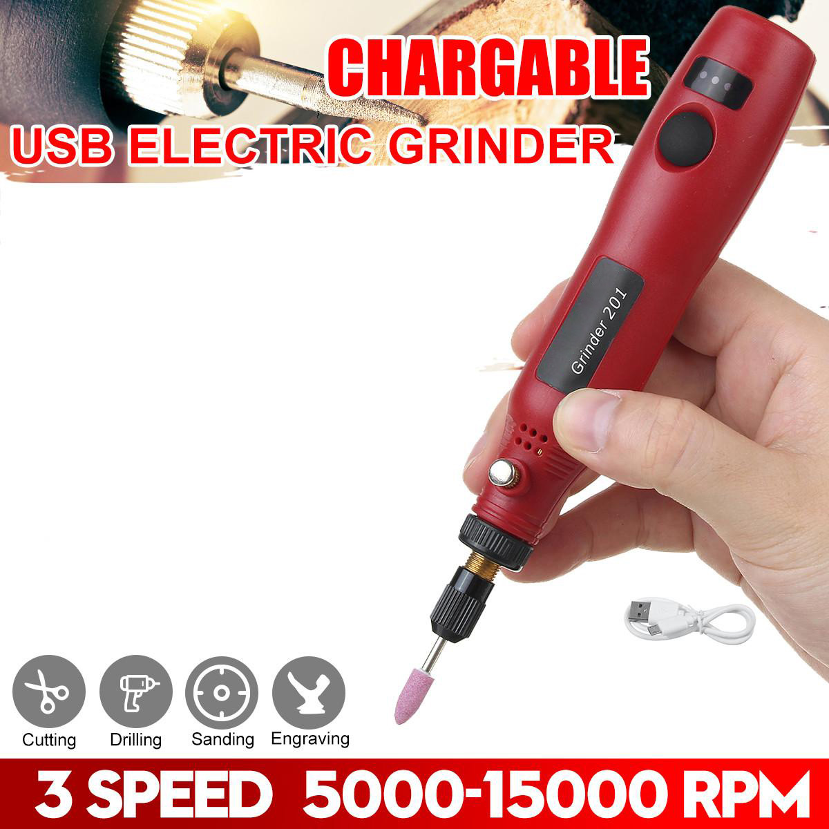 DC 5V 10W Mini Electric Rotary Tools 5000-15000rpm Cordless Drill Grinder Pen Engraving Sander Kit