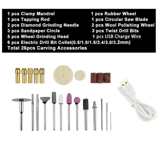 DC 5V 10W Mini Electric Rotary Tools 5000-15000rpm Cordless Drill Grinder Pen Engraving Sander Kit