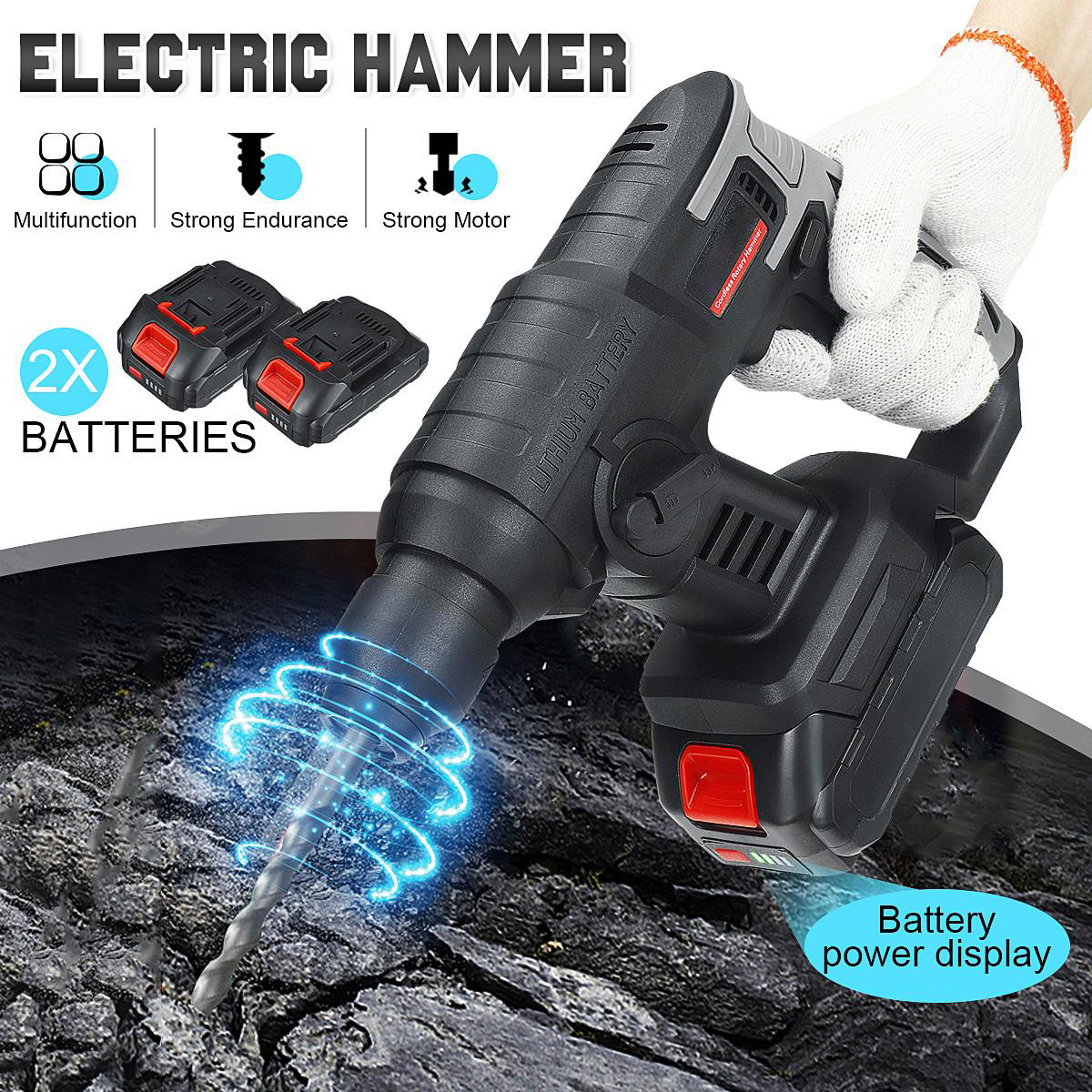 Cordless Rotary Hammer Rechargeable Electric Hammer Impact Drill Power Tool W/ None/1/2 Battery For Makita