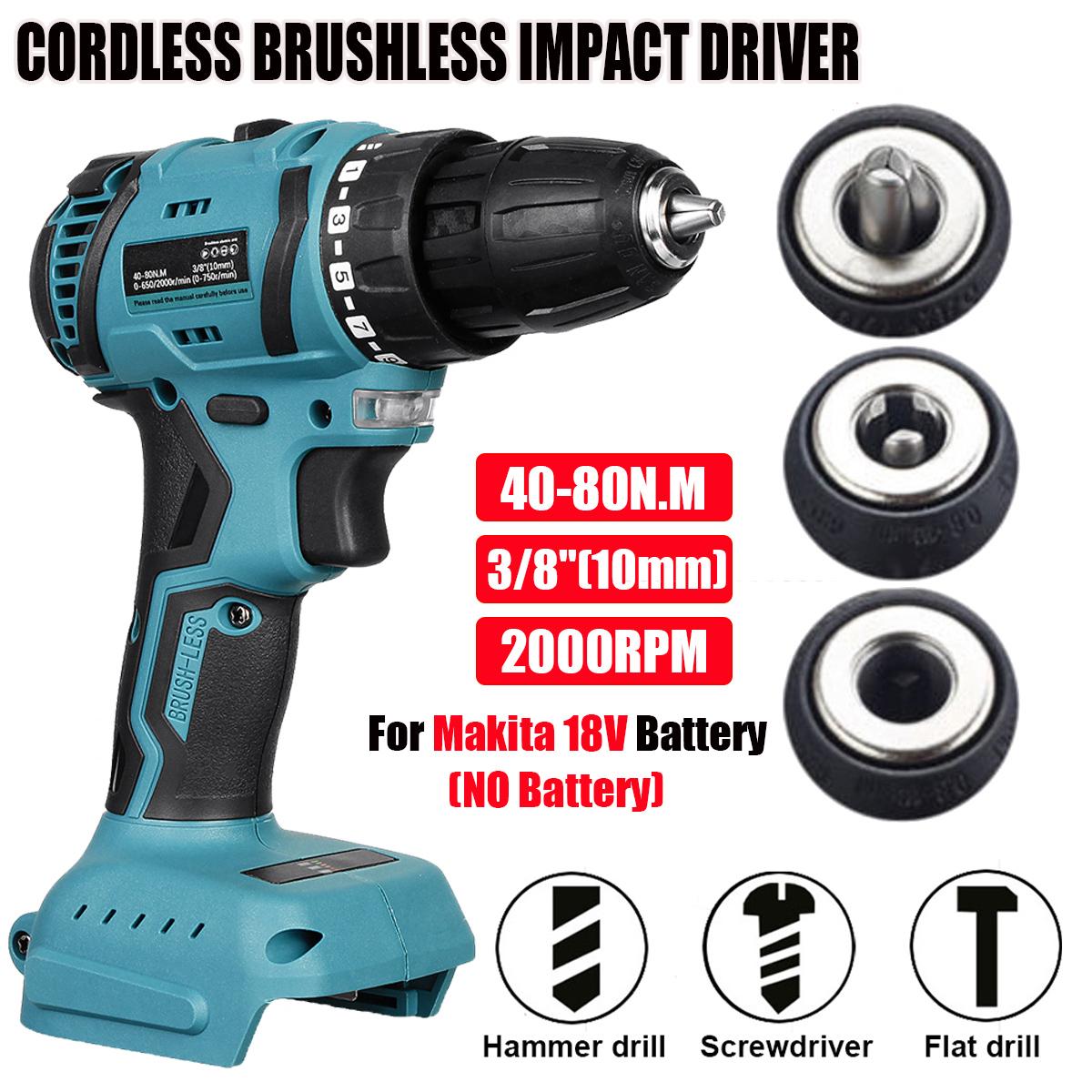 Socoje 80N.m 2000RPM Brushless Cordless Electric Impact Drill Hammer Electric Screwdriver Variable Speed for Makita18V Battery
