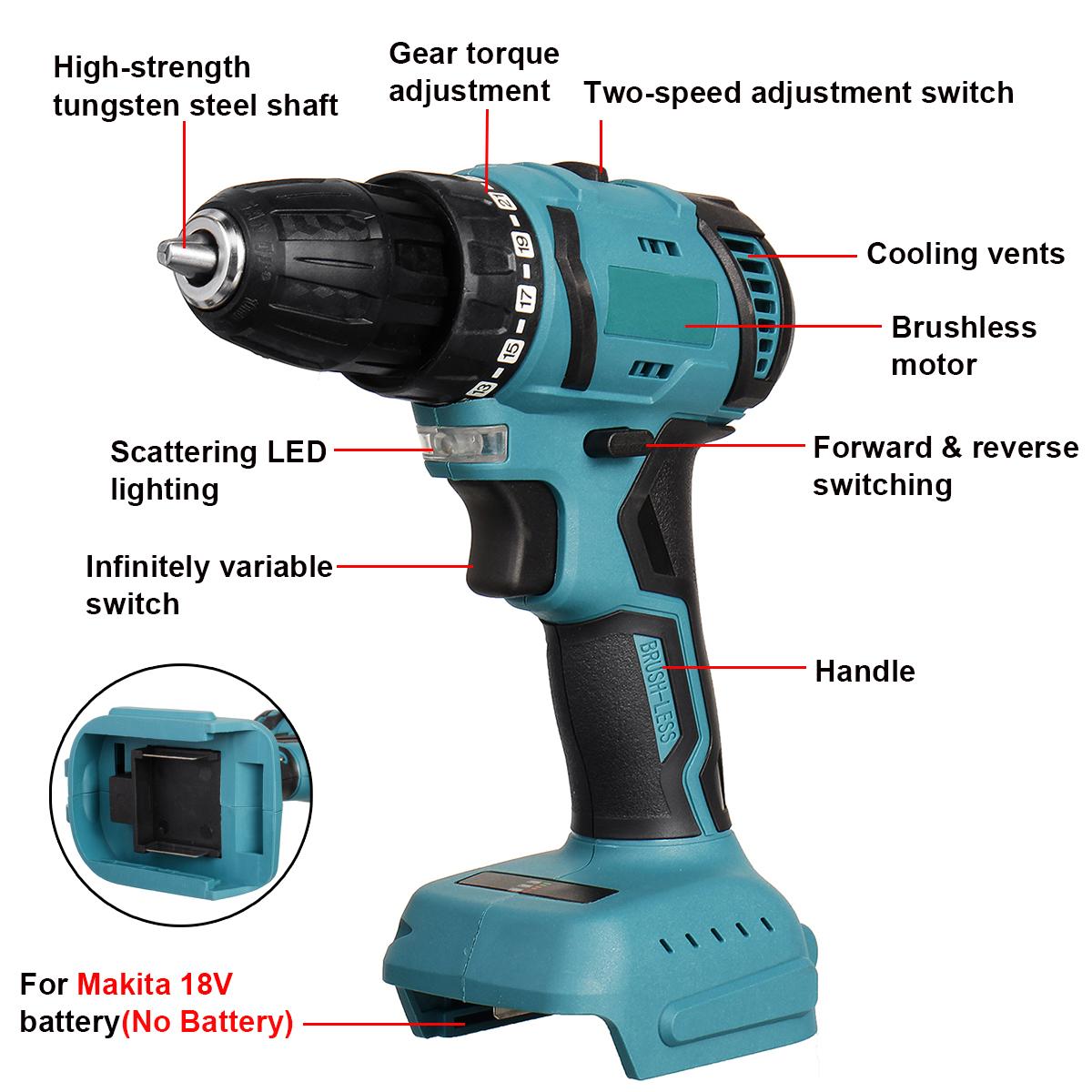 Socoje 80N.m 2000RPM Brushless Cordless Electric Impact Drill Hammer Electric Screwdriver Variable Speed for Makita18V Battery