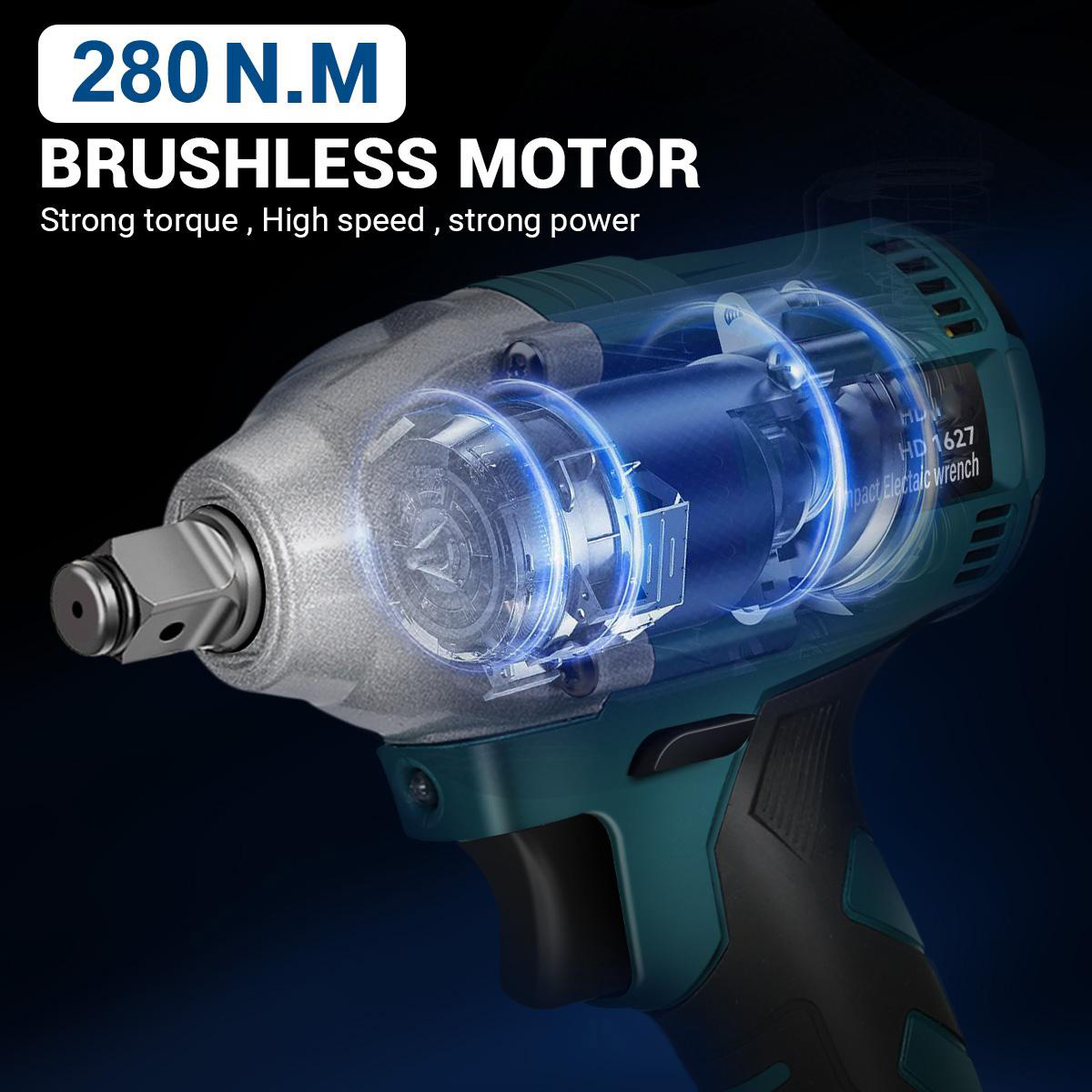 Brushless Electric Wrench 1/2 inch Drive 280N⋅m Torque 0-2700RPM Variable Speed Cordless Compatible with Mak 18V Battery Lightweight Design