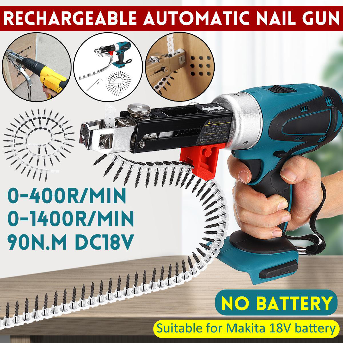 Socoje Rechargeable Automatic Nail Guns Electric Screwdriver For Makita 18V Battery Plasterboard Partition Walls Wooden Boards Ceilings