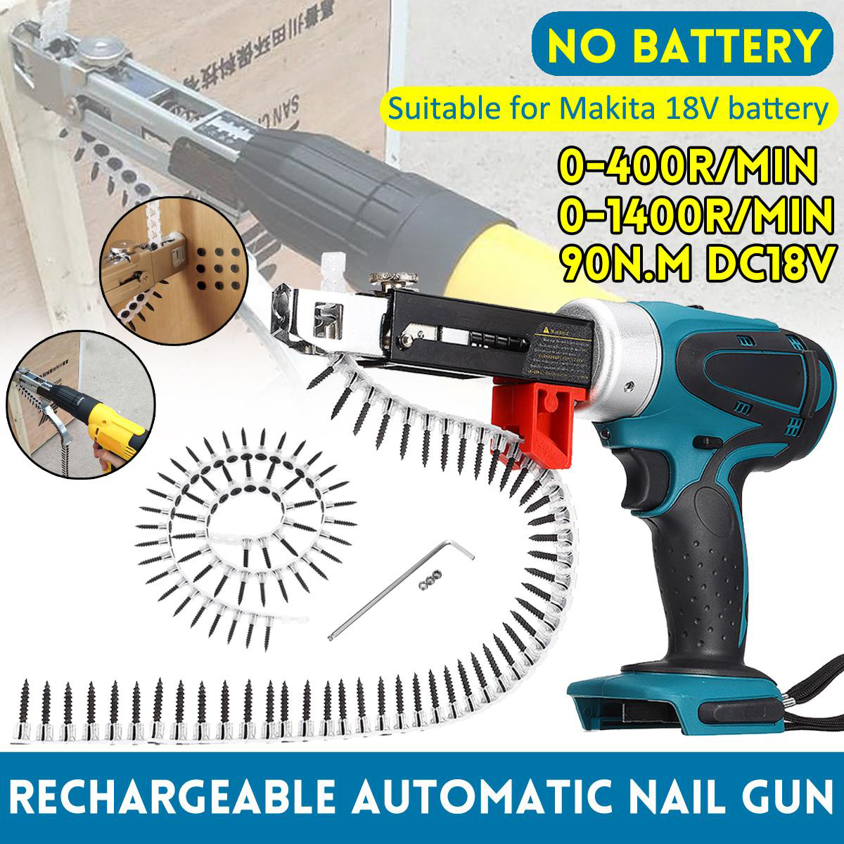 Socoje Rechargeable Automatic Nail Guns Electric Screwdriver For Makita 18V Battery Plasterboard Partition Walls Wooden Boards Ceilings
