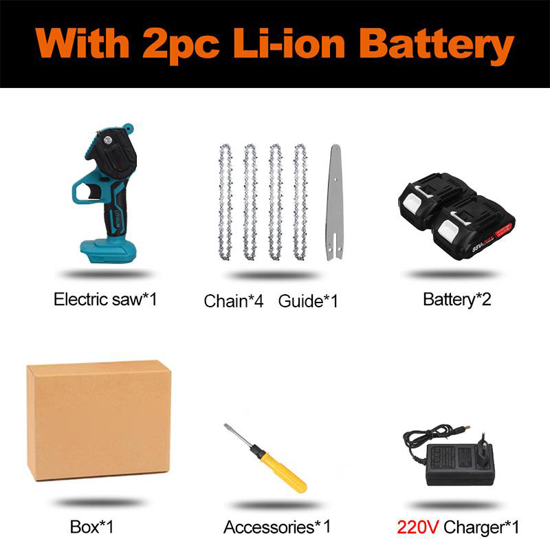 1200W 10000rpm 9000mah 6inch Electric Chain Saw Rechargeable Handheld Cutting Tool with 2 Battery