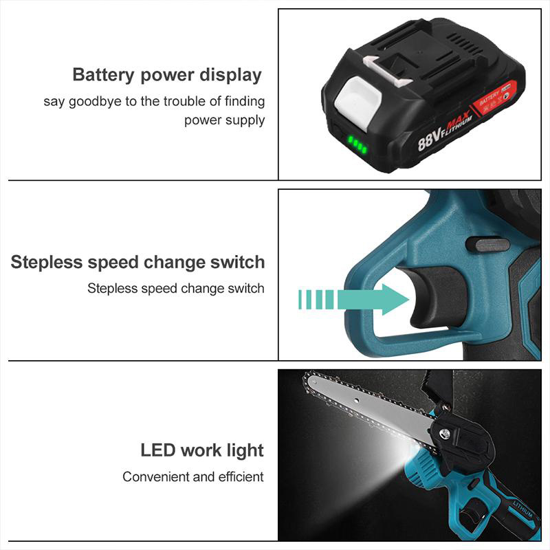 1200W 10000rpm 9000mah 6inch Electric Chain Saw Rechargeable Handheld Cutting Tool with 2 Battery