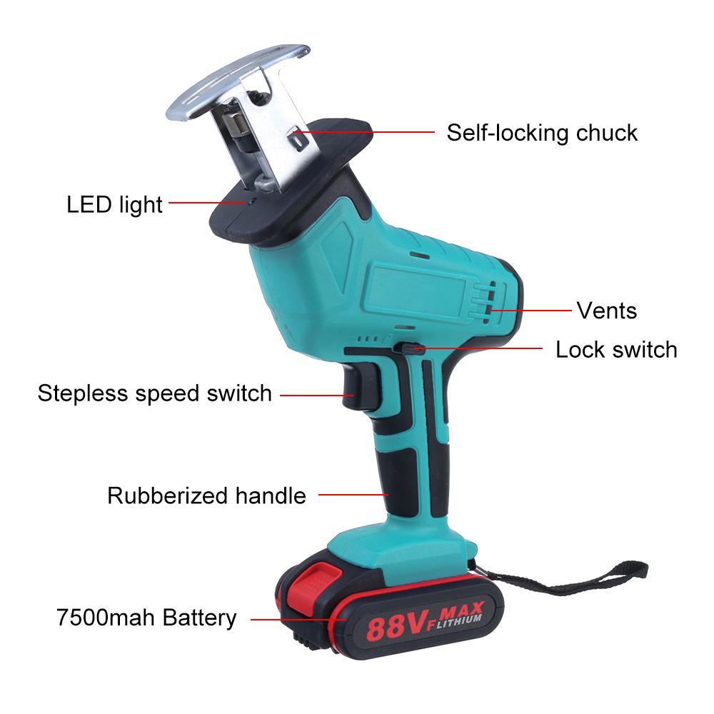 21V 7500mAh Electric Reciprocating Saw Ki tCordless Saw Cutting Blades+2 Battery