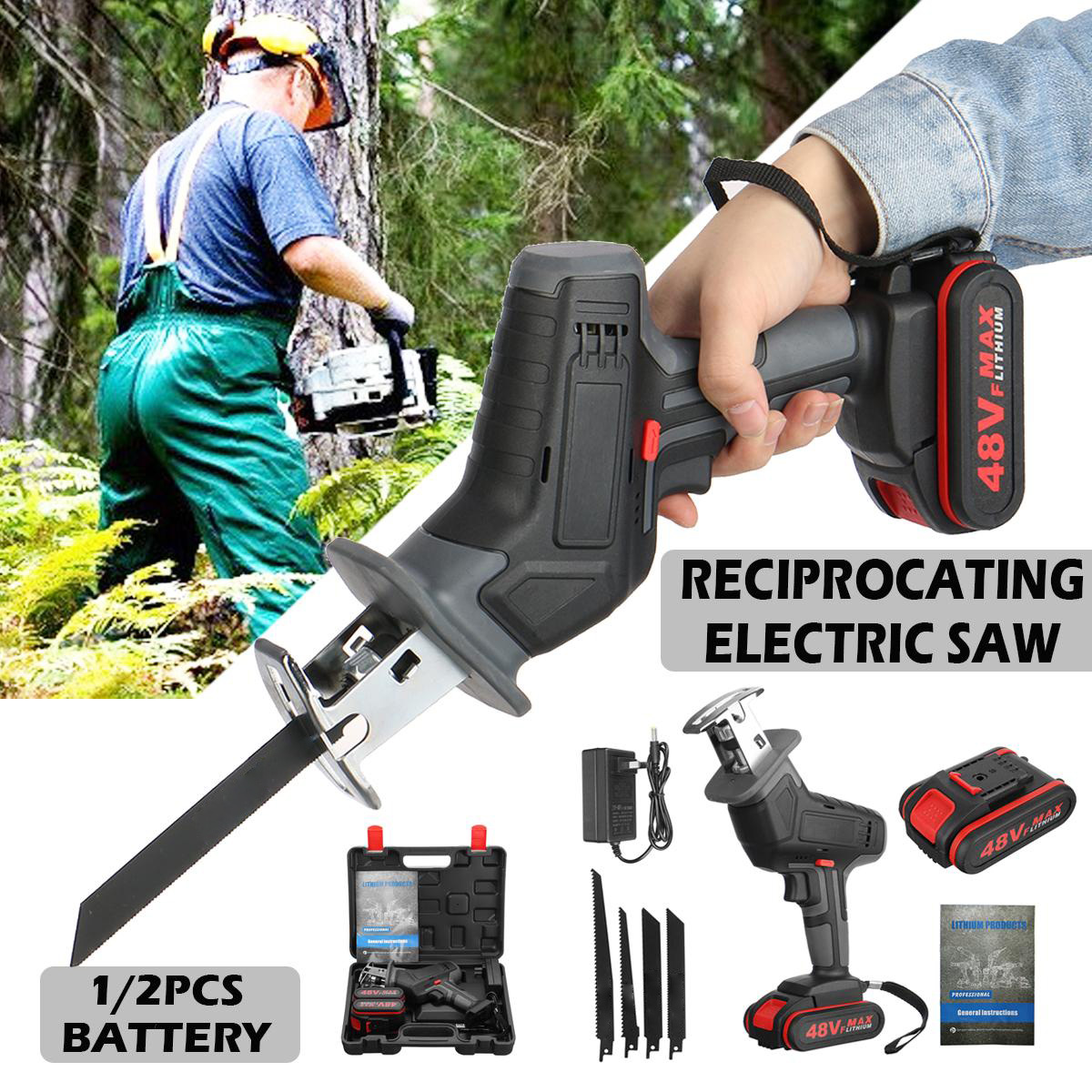 21V Cordless Electric Reciprocating Saw Wood Metal Cutting Pruning With Battery