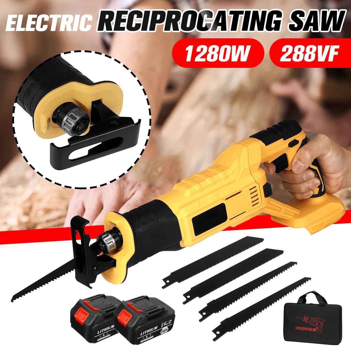 288VF Cordless Electric Reciprocating Saw Variable Speed Metal Wood Cutting Tool W/ None/1/2pcs Battery & 4 Blades