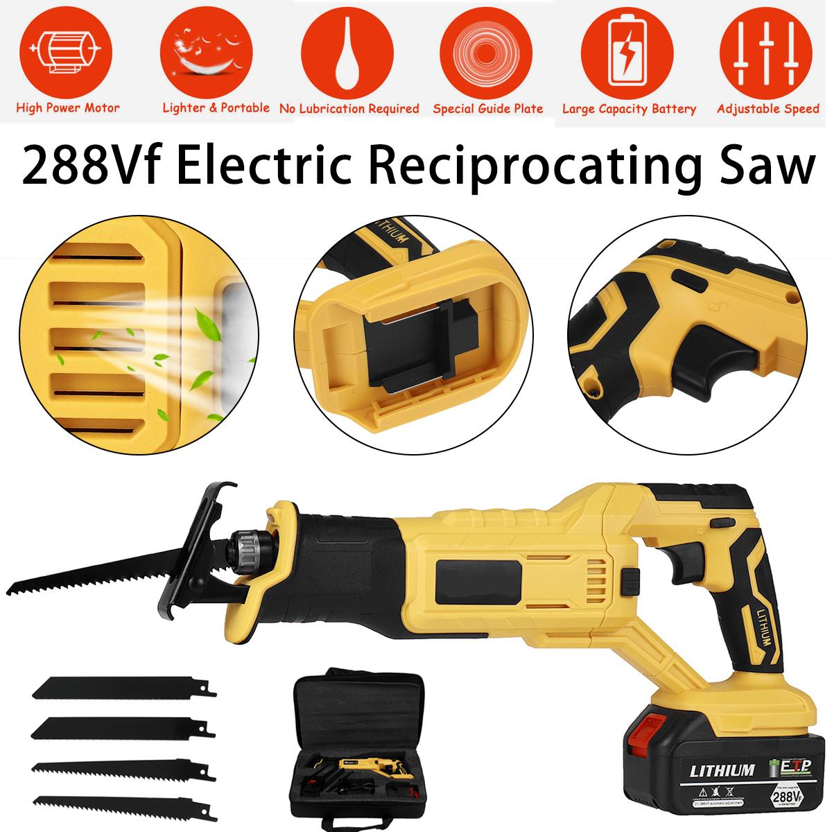 288VF Cordless Electric Reciprocating Saw Variable Speed Metal Wood Cutting Tool W/ None/1/2pcs Battery & 4 Blades