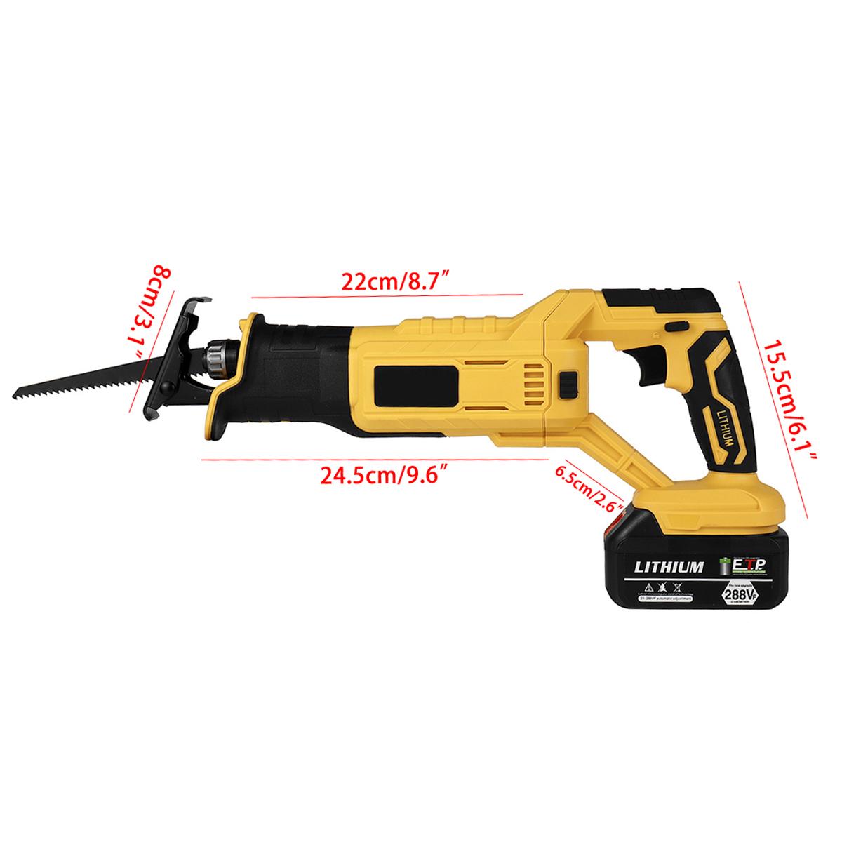 288VF Cordless Electric Reciprocating Saw Variable Speed Metal Wood Cutting Tool W/ None/1/2pcs Battery & 4 Blades