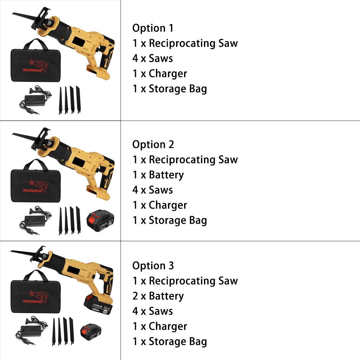 288VF Cordless Electric Reciprocating Saw Variable Speed Metal Wood Cutting Tool W/ None/1/2pcs Battery & 4 Blades