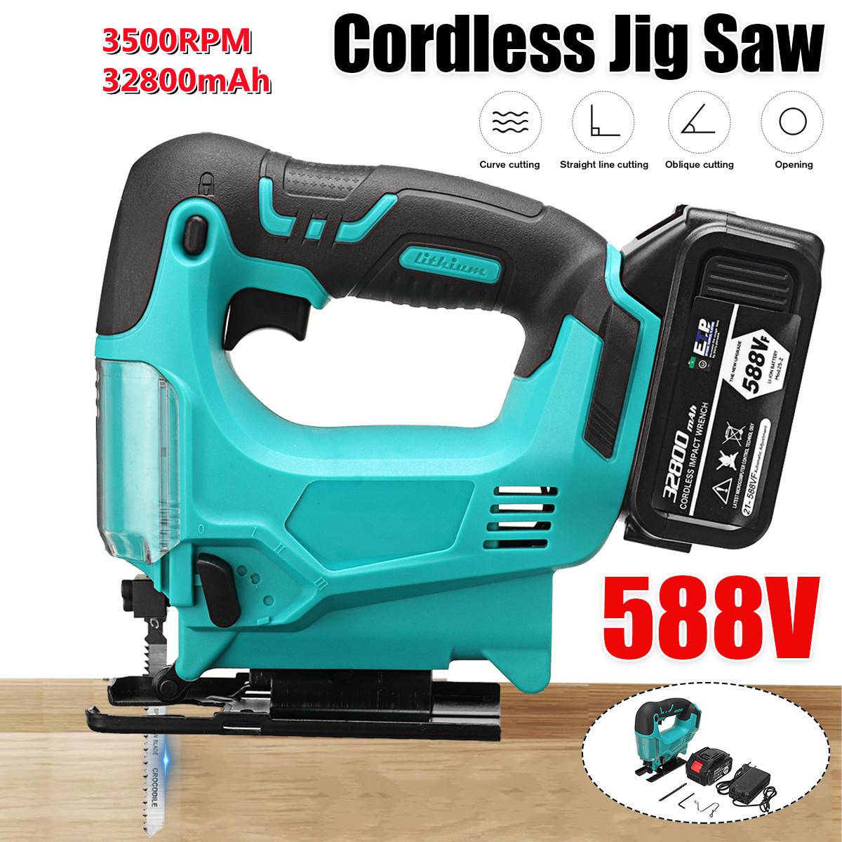 588VF Electric Jigsaw Cordless Portable Woodworking Cutting Jig Saw Power Tools W/ None/1/2 Battery