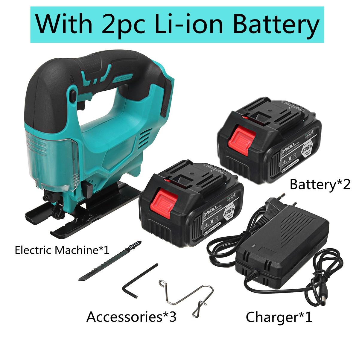 588VF Electric Jigsaw Cordless Portable Woodworking Cutting Jig Saw Power Tools W/ None/1/2 Battery