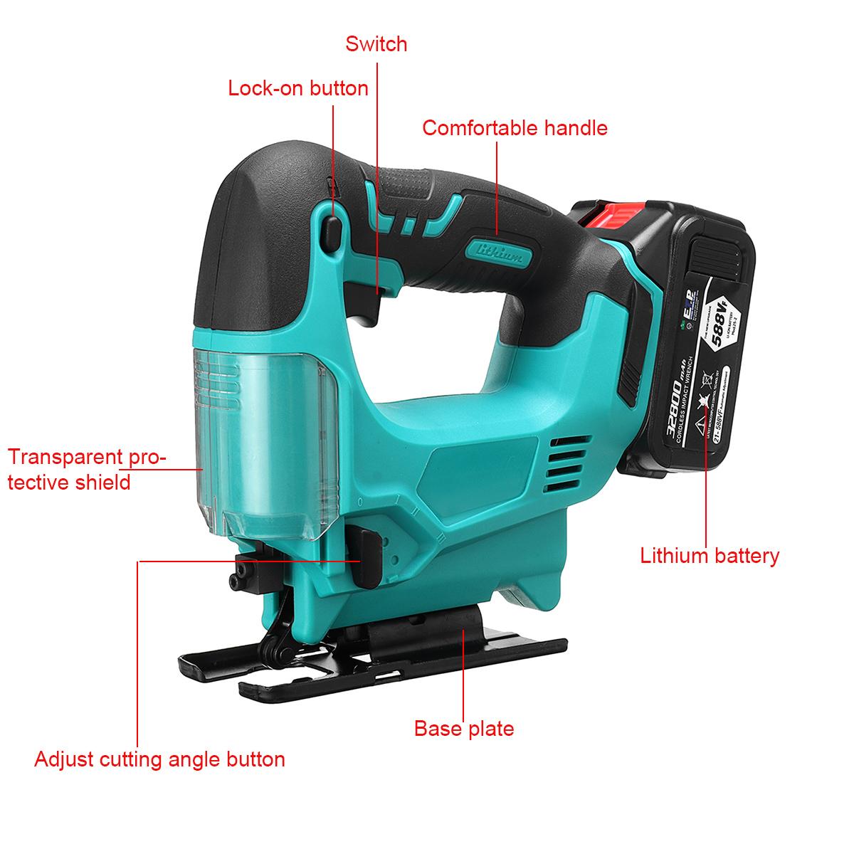 588VF Electric Jigsaw Cordless Portable Woodworking Cutting Jig Saw Power Tools W/ None/1/2 Battery