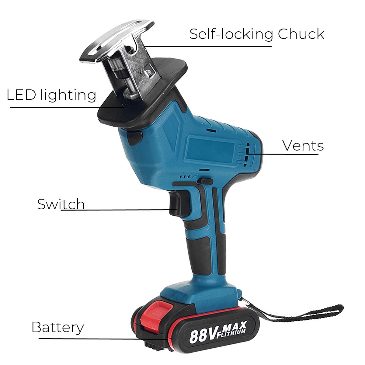 Cordless Reciprocating Saw With 4 Blades & Battery Rechargeable Electric Saw for Sawing Branches Metal PVC Wood