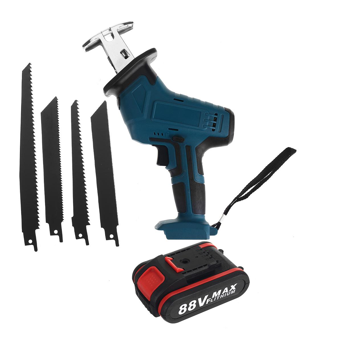 Cordless Reciprocating Saw With 4 Blades & Battery Rechargeable Electric Saw for Sawing Branches Metal PVC Wood