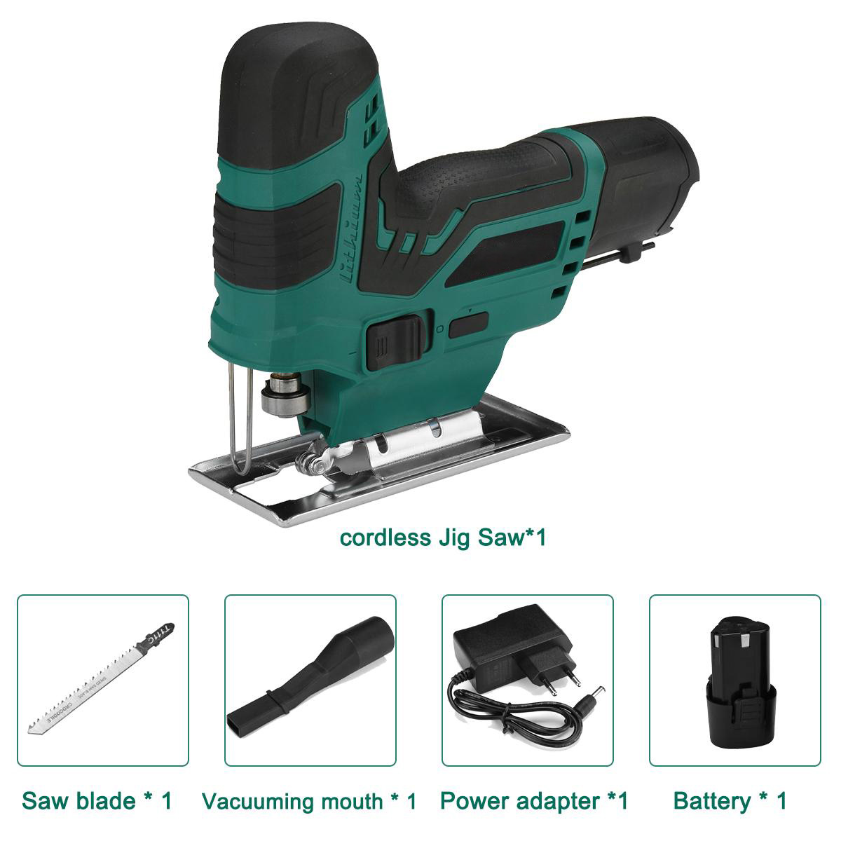 Socoje 12V Portable Electric Saw Pruning Jig Saw Rechargeable Woodworking Power Tools Wood Cutter W/1pc/2pcs Battery EU Plug