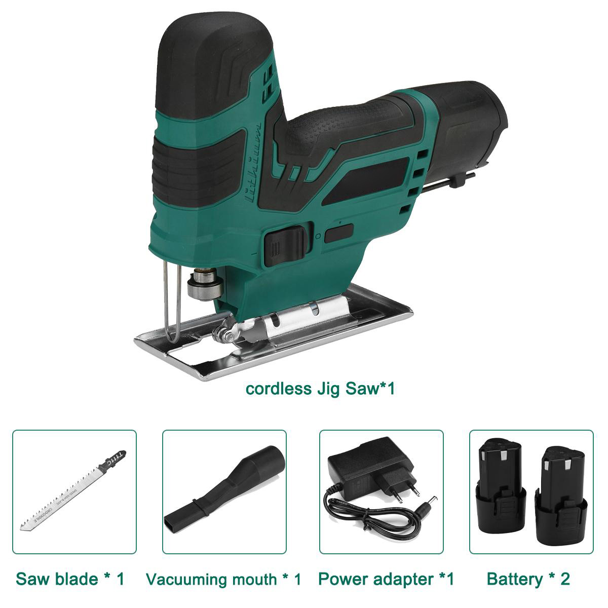 Socoje 12V Portable Electric Saw Pruning Jig Saw Rechargeable Woodworking Power Tools Wood Cutter W/1pc/2pcs Battery EU Plug