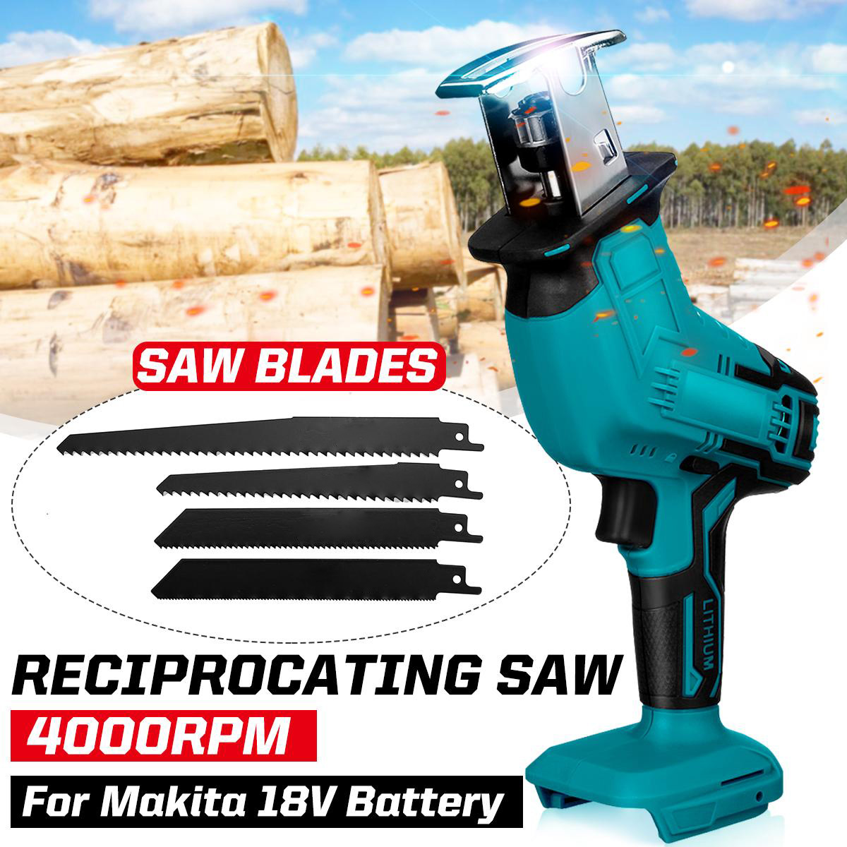 Socoje 18V Cordless Reciprocating Saw Body With 4 Saw Blades Woodworking Pruning Saw For Makita 18V Battery