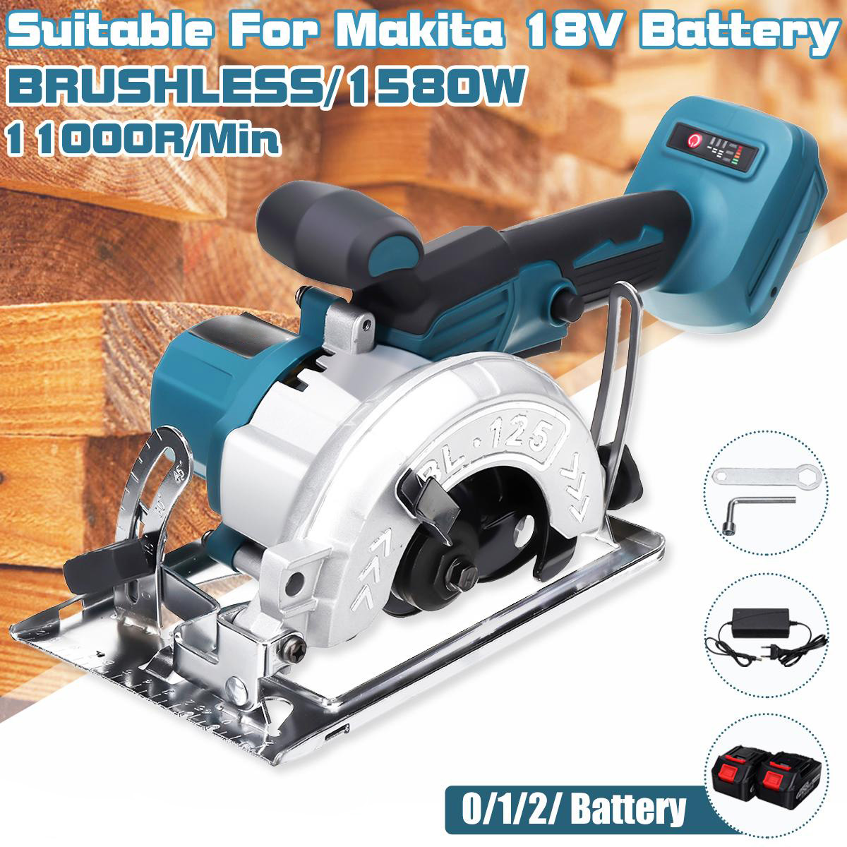 Socoje 288VF Brushless Electric Circular Saw Cordless Wood Cutting Machine For 18V Battery