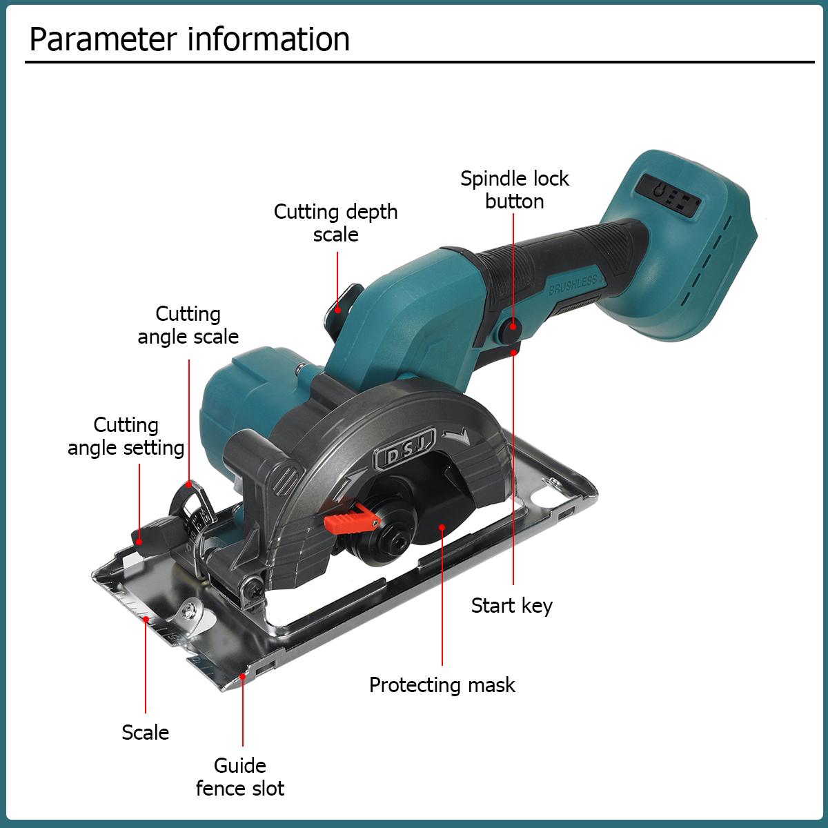 21V 3000W 5In Cordless Electric Circular Saw  Curved Cutting Adjustable Cut Off Saw with 1/2 Batteries For Woodworking