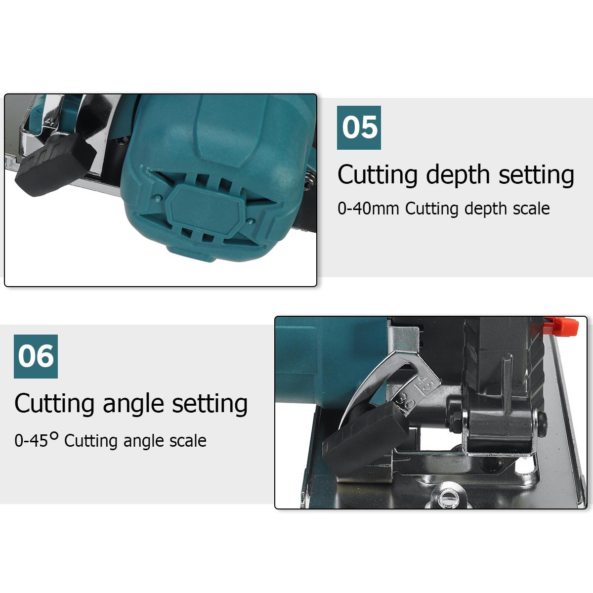 21V 3000W 5In Cordless Electric Circular Saw  Curved Cutting Adjustable Cut Off Saw with 1/2 Batteries For Woodworking