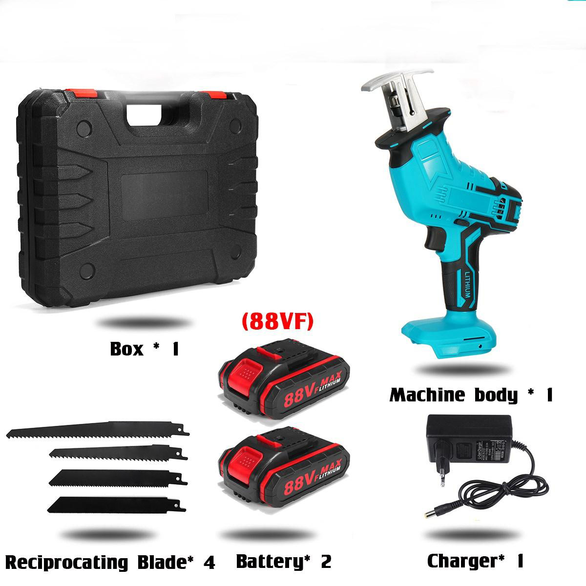 88VF Cordless Reciprocating Saw Battery Powered Electric Saw For Metal/Wood/PVC Pipe/Tree With 4 Saw Blades & Battery For Makita