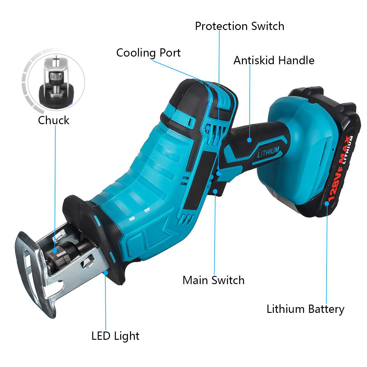 128VF Cordless Electric Saber Saw Reciprocating Blade Saw With 18V Battery Rechargeable Wood Cutter Sable