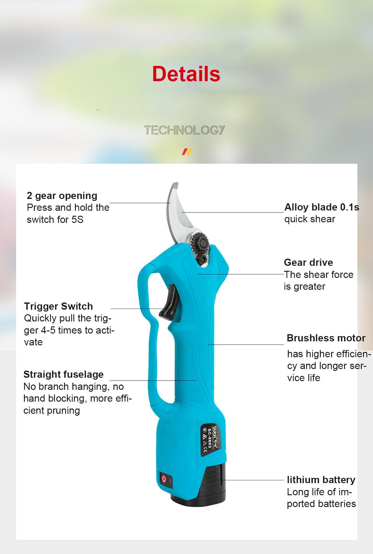 16.8V 2000mAh 25-32mm Cordless Secateur Electric Pruning Shear Telescopic Pole Branch Cutter Scissor