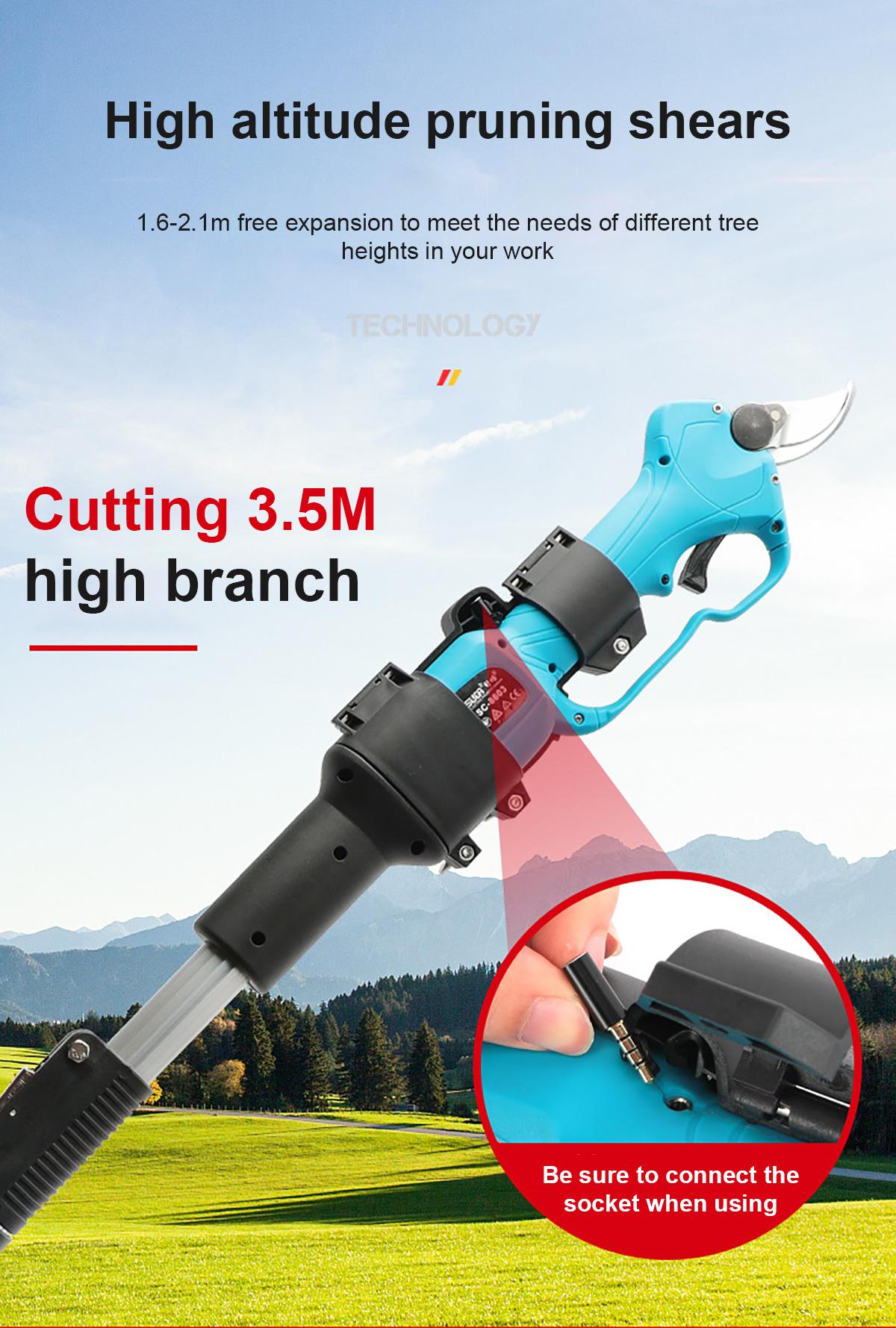 16.8V 2000mAh 25-32mm Cordless Secateur Electric Pruning Shear Telescopic Pole Branch Cutter Scissor